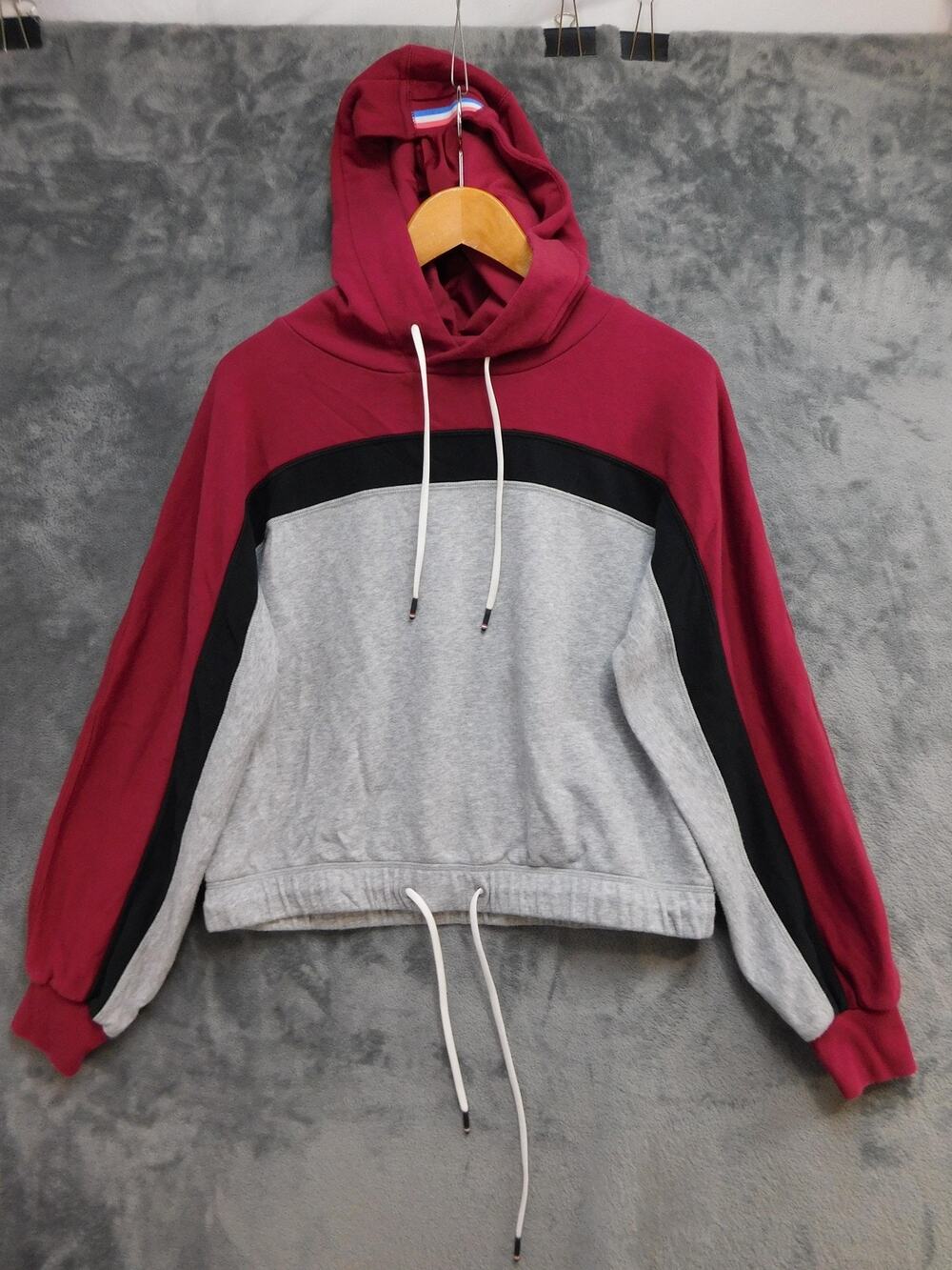 Fourlaps Jacket Mens XS Red Striped Bomber Hooded Fleece Relaxed Short